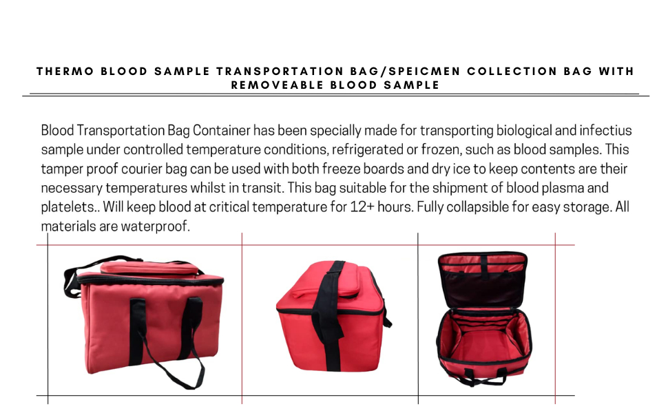Mowell Thermo Blood sample transportation bag/Speicmen collection bag with Removeable blood sample 